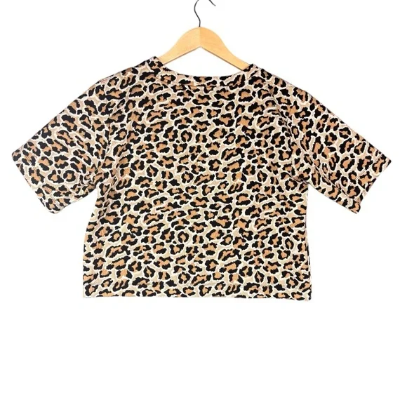 Maeve by Anthropologie Knit Leopard Jacquard Boxy Tee - Sz M - Picture 8 of 10